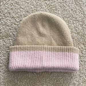 Anthropologie Maeve Pink and Tan Womens Reversible Beanie Warm Hat